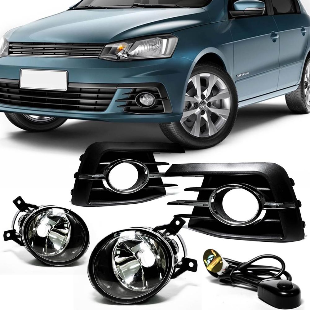 Kit Farol de Milha Auxiliar Gol G7 2016 a 2017 com Grade Aro Cromado