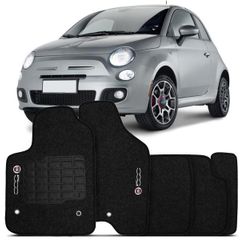 Tapete-Carpete-Fiat-500-Grafite-2010-2011-2012-2013-2014-Logo-Bordado-Fiat-2-Lados-Dianteiro