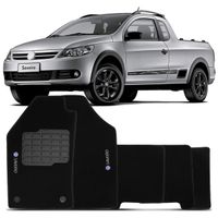 Tapete-Carpete-Saveiro-G5-G6-Preto-2010-2011-2012-2013-2014-Logo-Bordado-Volkswagen-2-Lados-Dianteiro-Cabine-Estendida