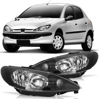 Farol-Peugeot-206-1999-2000-2001-2002-2003-2004-2005-2006-2007-2008-2009-2010-Mascara-Negra-Foco-Duplo