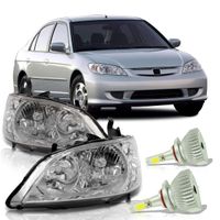 Par-Farol-Honda-Civic-2004-2005-2006-Mascara-Cromada-com-Super-Led-HB4