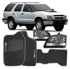 Combo-Blazer-2009-A-2011-Par-Farol-Mascara-Cinza---Tapete-Carpete-Grafite-Logo-Bordado-2-Lados-Diant