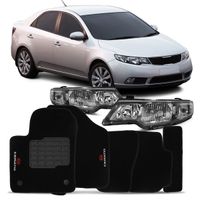 Combo-Cerato-2009-A-2012-Par-Farol-Mascara-Negra---Tapete-Carpete-Preto-Logo-Bordado-2-Lados-Dianteiro-