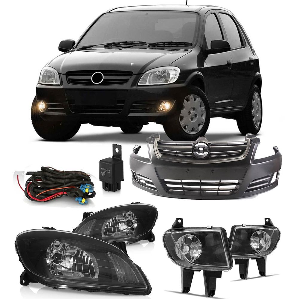Kit Celta 2006 A 2015 Parachoque Dianteiro + Farol Máscara Negra + Kit